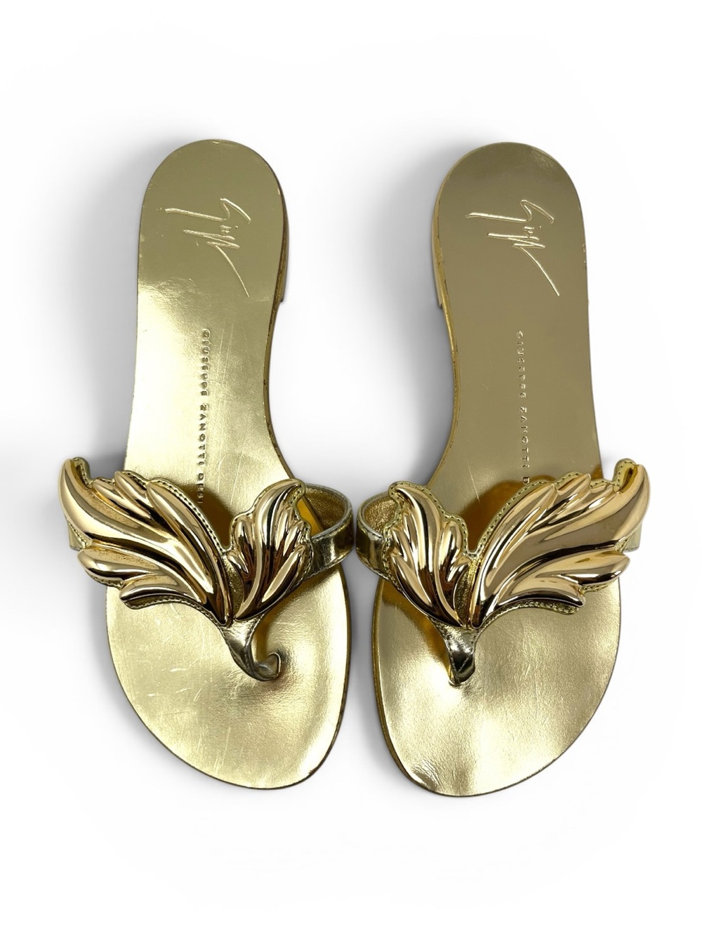 Giuseppe Zanotti Gold Cruel Summer Wing Flat Leather Thong Sandals 36.5 6.5 - Picture 8 of 8